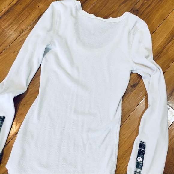 Free People we the free thermal waffle knit shirt top white flannel larg… - Picture 3 of 7